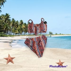 NWT Multiple color and fun print. Bikini set with cute tie front. XL